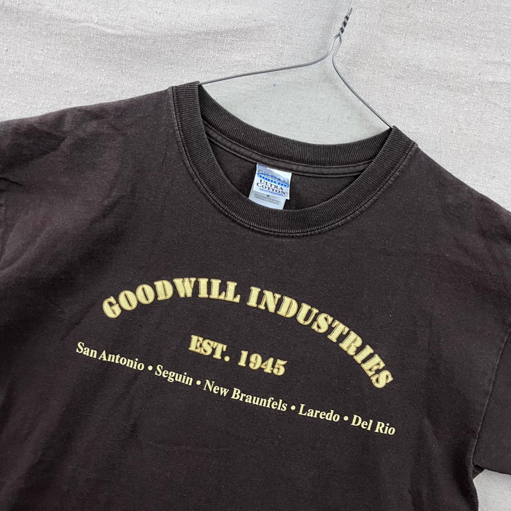Vintage Goodwill Industries T-Shirt Mens Medium Brown Texas Graphic Tee